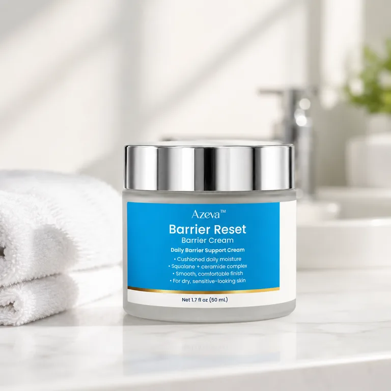 Barrier Reset jar on a bathroom counter
